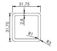 TUBO QUAD. 1 1/4 X 2.8MM - NAT - KG - NH