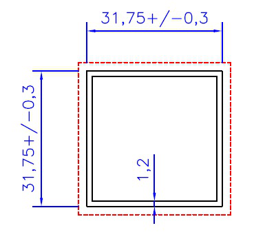 TUBO QUAD. 1.1/4 PAREDE 1.2MM - NAT. - KG - NH