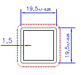 TUBO QUAD. 19.5 PAREDE 1.5MM - NAT - KG - NH