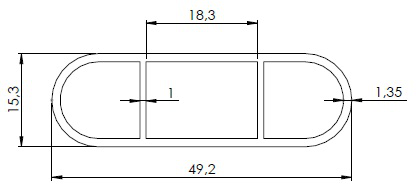 TUBO OBLONGO 50X15 PAREDE 1.35MMX INTERNA 1.0MM - NAT - KG - NH