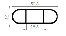 TUBO OBLONGO 50.8X16 PAREDE 1.2MMX INTERNA 1MM - NAT - KG - NH