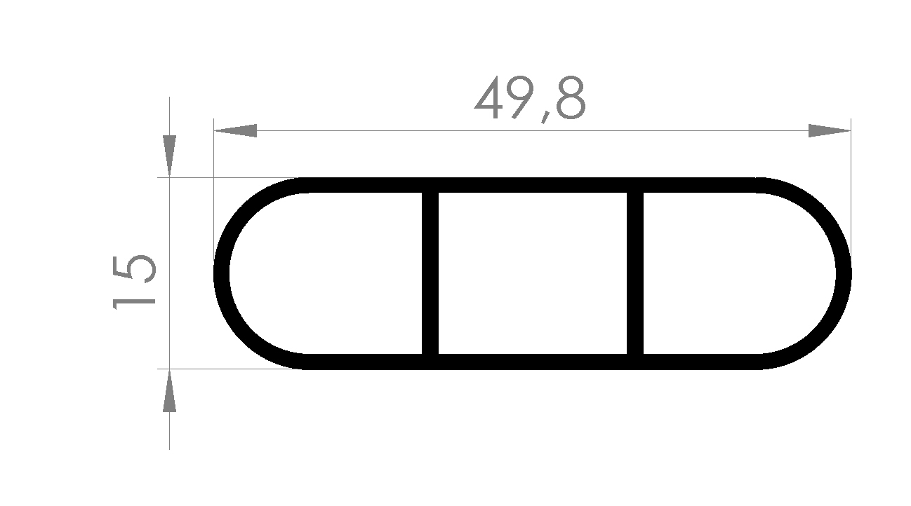 TUBO OBLONGO 49.8X15MM PAREDE 1.15MMX INTERNA 1.2MM - NAT - KG - NH